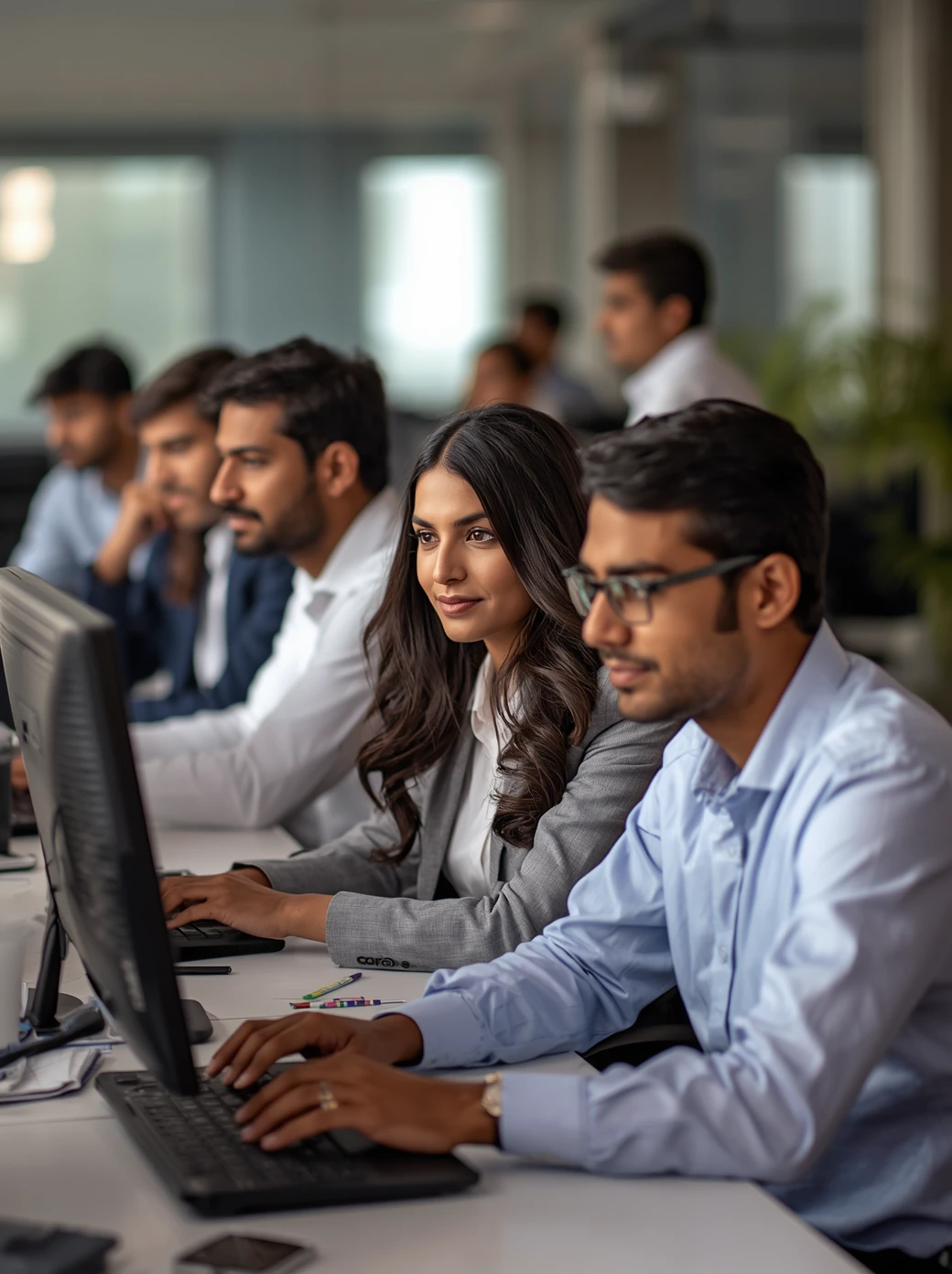 Payroll processing team working with employee and salary records