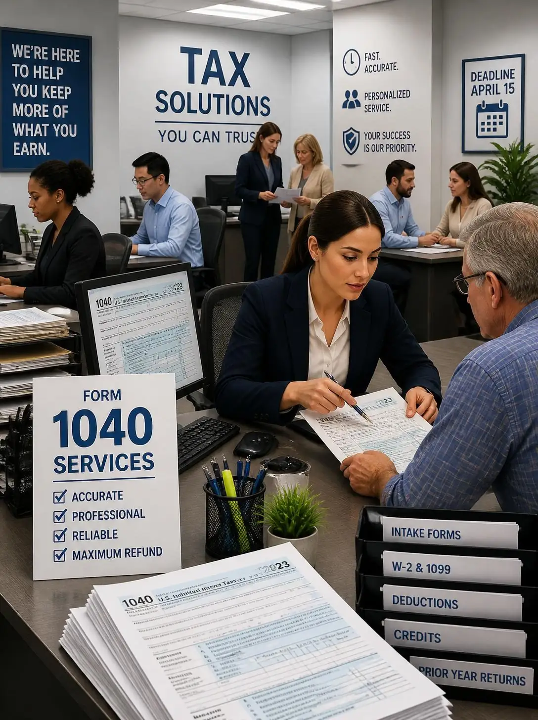 US Form 1040 individual income tax preparation and tax filing services