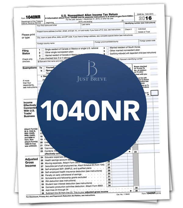 US Form 1040NR nonresident alien income tax return