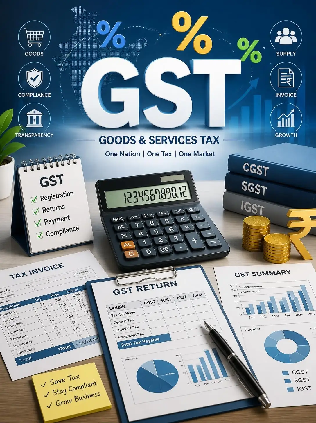 GST accounting and tax services with GST return documents and calculator